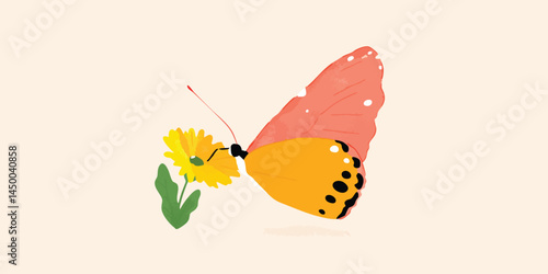 A vibrant butterfly gently perches on a delicate flower, creating a charming scene. The butterfly, with its colorful wings, adds a touch of enchantment to the scene.