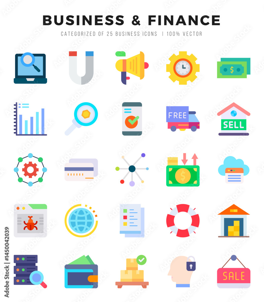 Set of Business & Finance Icons Flat icons collection. Set of Business & Finance Icons Flat icons collection.