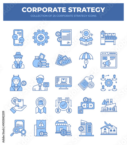 Corporate Strategy Icons. Collection of 25 Essential Business Strategy Icons