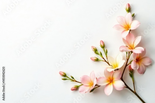 Delicate, small-scale floral sprigs on white background, textile, small