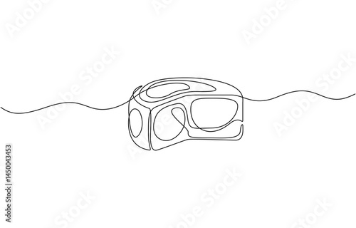 Сheese in continuous line art drawing style. Wheel of cheese with holes and a piece cut from it. One continuous line illustration of cheese, isolated on white background.