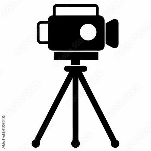 Camera on tripod black vector on white background.