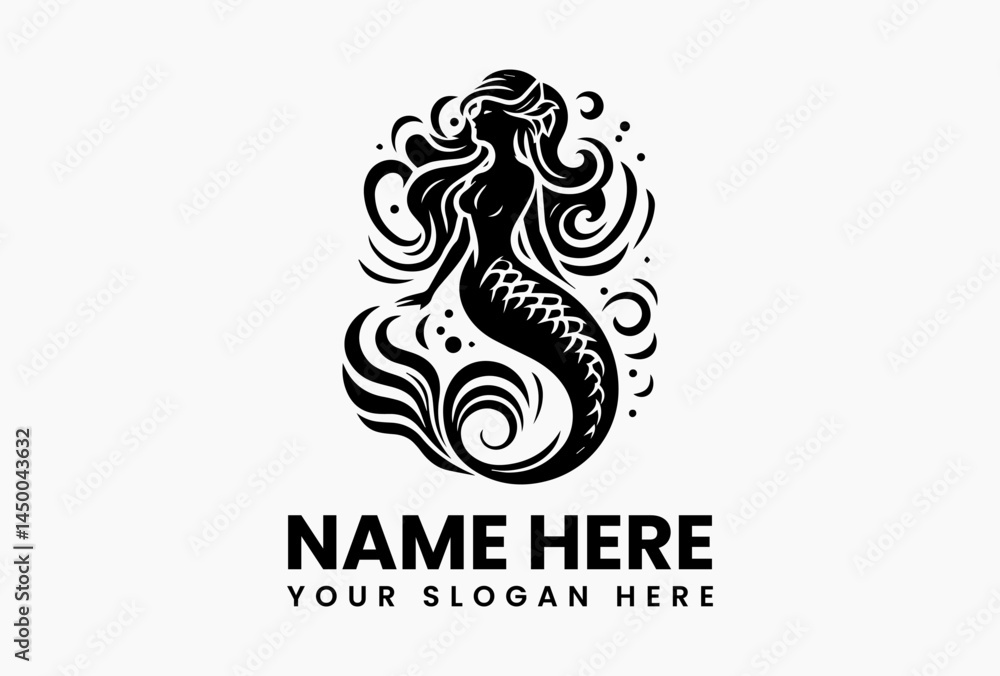 Minimal mermaid vector logo in silhouette form, stylish and clean icon for beauty, spa, ocean lifestyle, and fantasy-themed branding concepts Minimal mermaid vector logo in silhouette form, stylish and clean icon for beauty, spa, ocean lifestyle, and fantasy-themed branding concepts