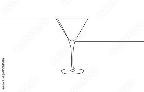 Сontinuous one line drawing of cocktail drink, Continuous one line drawing of cocktail martini glass. Continuous line draw of alcoholic drink vector.
