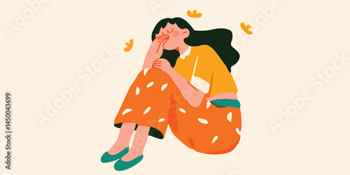 A woman sits alone, her expression conveying a mix of emotions – perhaps sadness, introspection, or simply a moment of quiet contemplation.