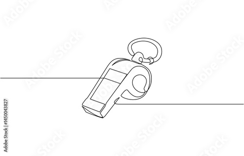 Continuous one line drawing of sport whistle icon, Sports whistle one line art. Continuous line drawing of sport, A minimalist line drawing of a whistle on a clean white background.