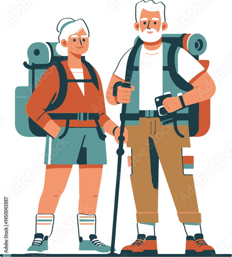 Senior couple enjoying hiking on a mountain trail - 37.eps  