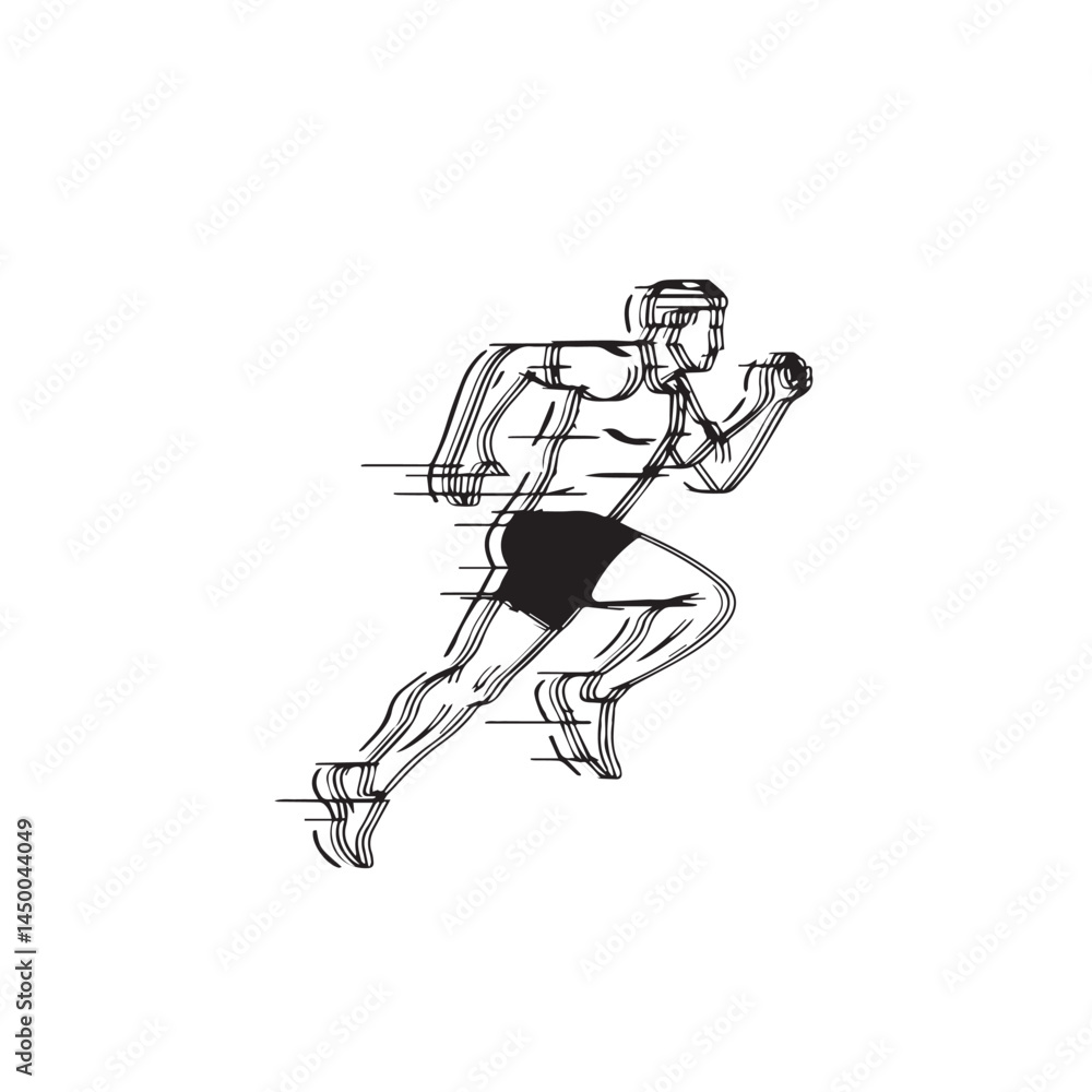Fototapeta premium Athletic pose runner man - runner man silhouette - runner man vector - runner man doodle - running illustration - runner man line art