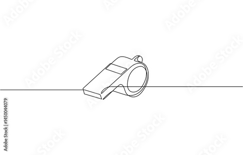 Continuous one line drawing of sport whistle icon, Sports whistle one line art. Continuous line drawing of sport, A minimalist line drawing of a whistle on a clean white background.