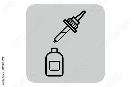 Beauty icon of dropper positioned above cosmetic bottle. Essentials of beauty products and application tools concept