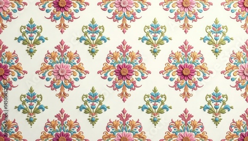 Intricate floral damask pattern in soft pastels, decor, wall