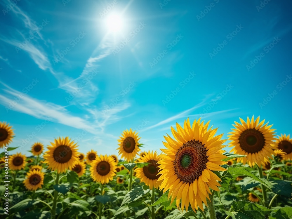 Fototapeta premium Sunflower Field Under Azure Ukrainian Sky
