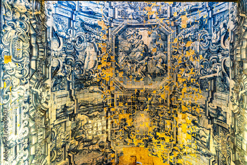 Interior and ceramic azulejos of Remedios chapel, Santuario de Nossa Senhora dos Remedios at Peniche, Portugal.