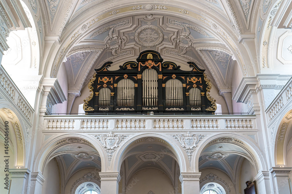 The interior of Parochial Church St Paul, the oldest parish church of Passau, Bavaria, Germany. Built in 1678