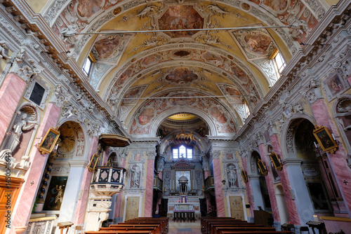 Interior of the historic San Giorgio church in Baroque style at Bonate Sotto, Bergamo province, Italy