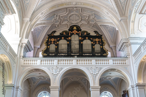 The interior of Parochial Church St Paul, the oldest parish church of Passau, Bavaria, Germany. Built in 1678