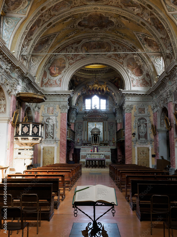 Interior of the historic San Giorgio church in Baroque style at Bonate Sotto, Bergamo province, Italy