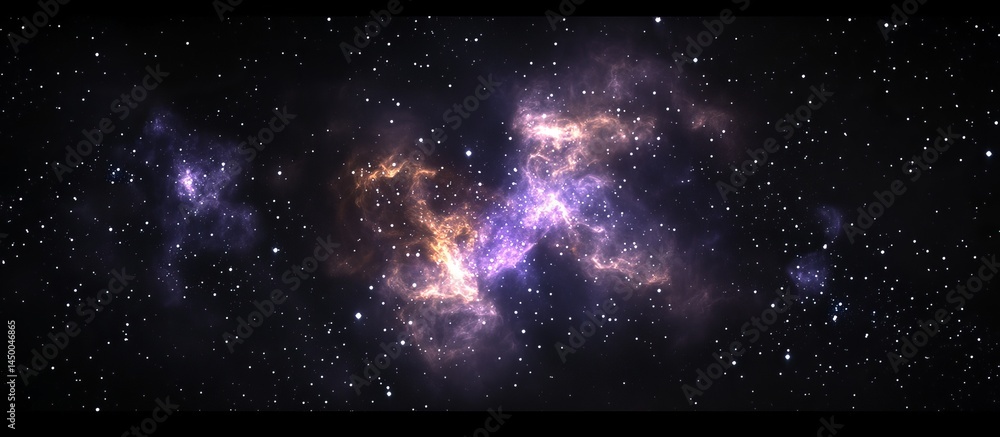 Obraz premium Violet nebula, space background, stars, cosmic dust, black sky, photorealistic, high resolution.