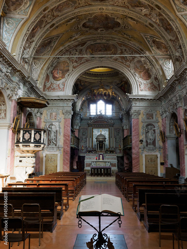 Interior of the historic San Giorgio church in Baroque style at Bonate Sotto, Bergamo province, Italy