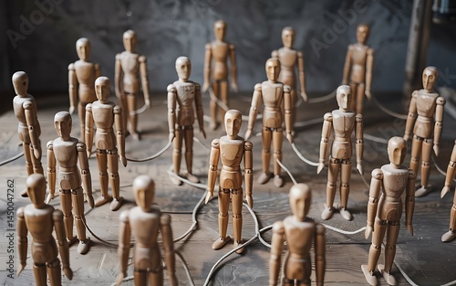 Wooden Mannequins Connected By String Representing Social Networking And Communication Concept Mannequin Crowd Connectedness Group Dynamics Illustrative Symbol Of Interconnectivity And Social Bonds
