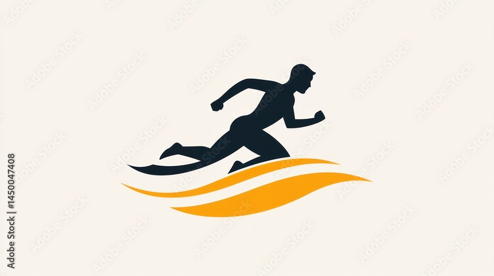 Running Silhouette on Waves, Sports Logo Design, Active Lifestyle Running Silhouette on Waves, Sports Logo Design, Active Lifestyle