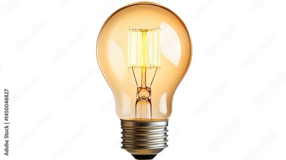 Studio close-up of a glowing LED light bulb with a filament design, sharp clarity on an ideal white background. Studio close-up of a glowing LED light bulb with a filament design, sharp clarity on an ideal white background.