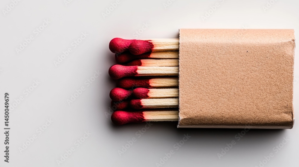 Studio image of a classic matchbox with red-tipped matches, perfectly centered on an immaculately white background. Studio image of a classic matchbox with red-tipped matches, perfectly centered on an immaculately white background.