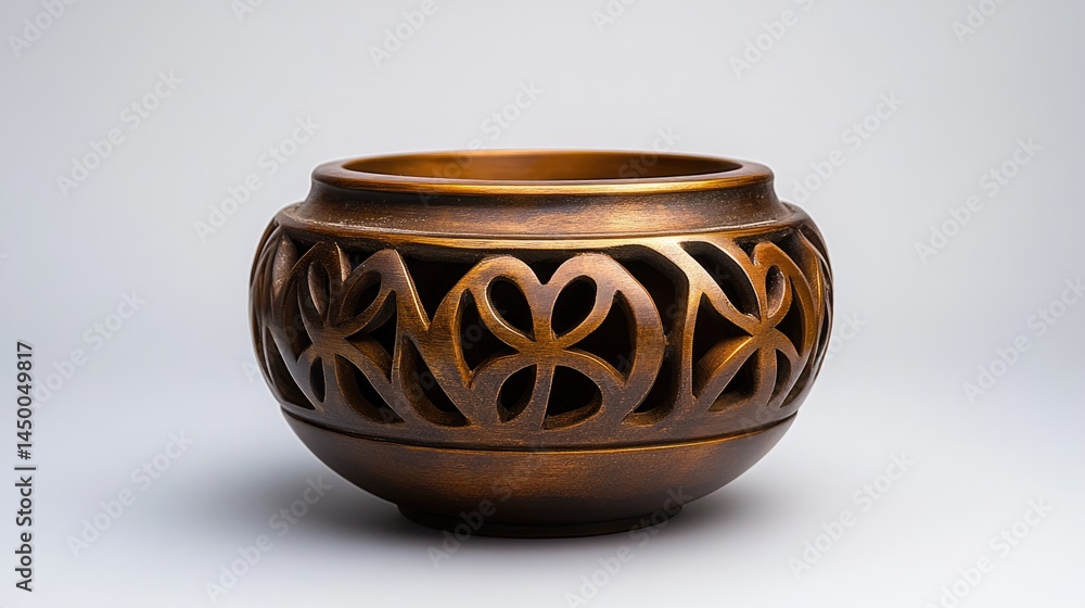 Studio image of a finely detailed brass incense burner with intricate cutouts, perfectly centered on an ideal white background. Studio image of a finely detailed brass incense burner with intricate cutouts, perfectly centered on an ideal white background.