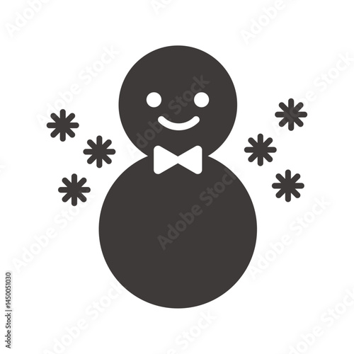 天気予報シルエットアイコン：雪だるまと雪 - 大雪 - Weather Forecast Silhouette Icon: Snowman and Snow - Heavy Snow	