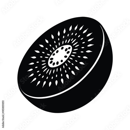 Sliced kiwi fruit in vector style, detailed seeds and green flesh vector silhouette