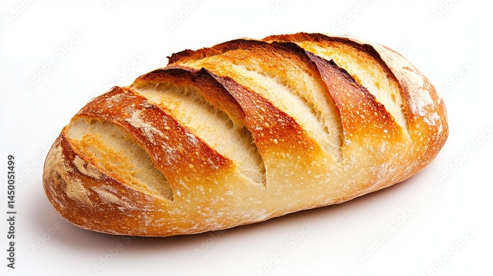 Studio image of a steaming loaf of bread with crispy crust, perfectly centered on an immaculately white background. Studio image of a steaming loaf of bread with crispy crust, perfectly centered on an immaculately white background.