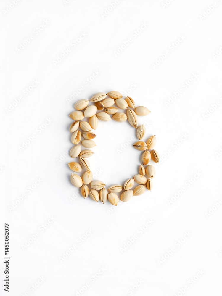 Obraz premium a letter S made of unshelled sunflower seeds. top view. Minimalistic design on a plain white background