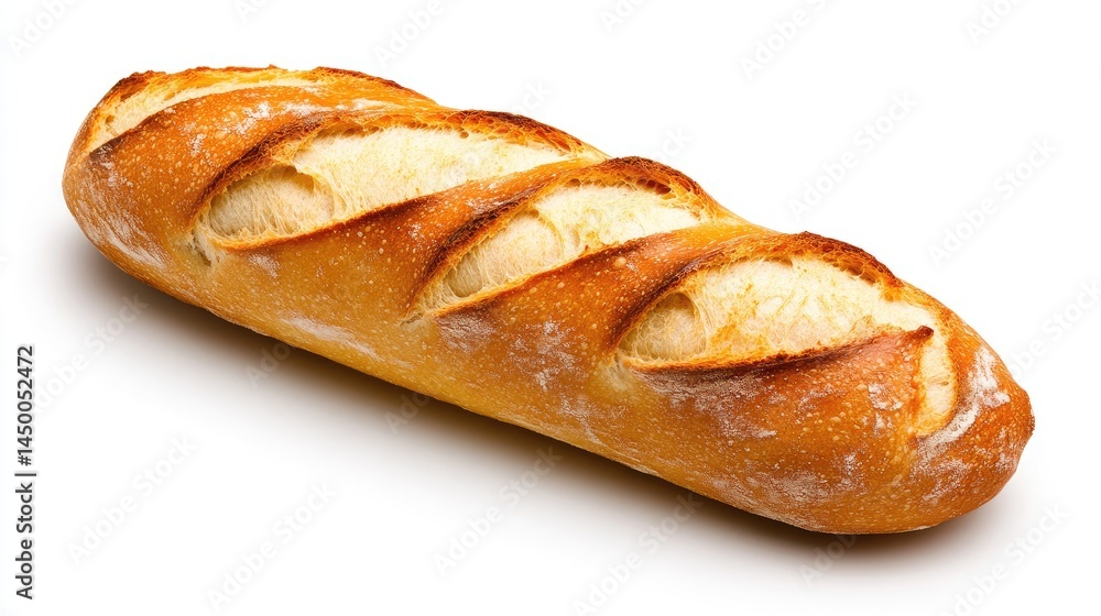 Studio shot of a freshly baked baguette with a golden crust, isolated on an ideal white background. Studio shot of a freshly baked baguette with a golden crust, isolated on an ideal white background.
