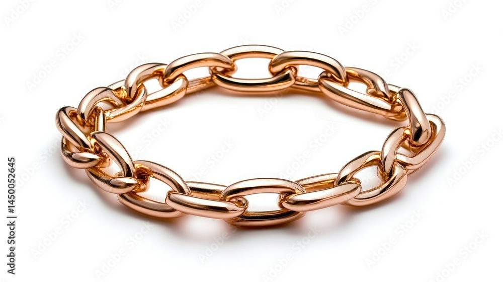 Fototapeta premium Studio shot of a gold chain necklace with interwoven links, crisp details on an absolutely white background.