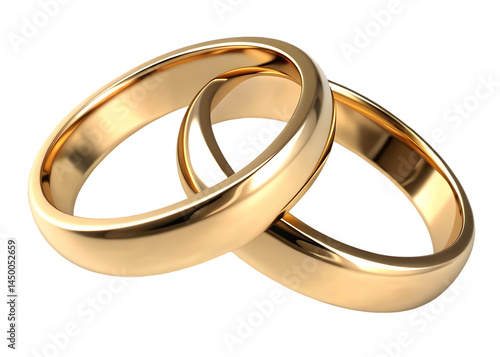 Two golden wedding rings cut out. Based on isolated on white background PNG