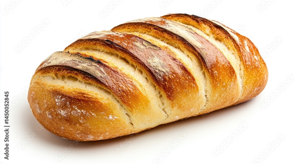 Studio shot of a loaf of freshly baked bread with crispy crust, sharp texture on an immaculate white background. Studio shot of a loaf of freshly baked bread with crispy crust, sharp texture on an immaculate white background.