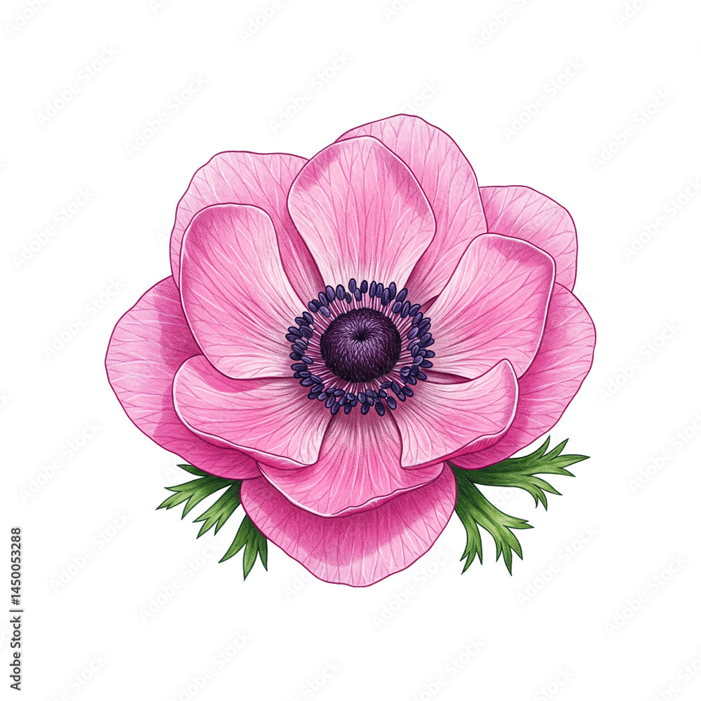 Fototapeta premium Anemone Flower Drawing PNG – Isolated Botanical Illustration on Transparent Background