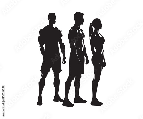 Silhouette of a couple engaged in fitness activities, featuring a male athlete and a female counterpart.