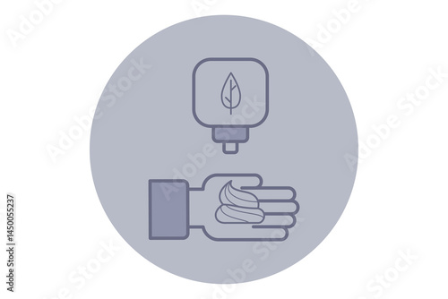 Hand receiving swirl of cream from dispenser with leaf design. Beauty and natural ingredients in skincare routines concept