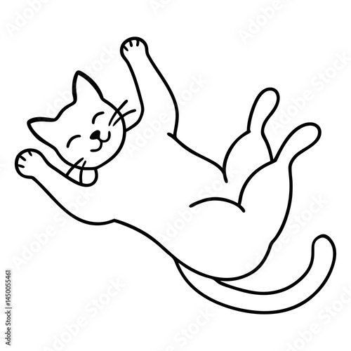 Cat Lying on Its Back Paws Up Playful Line Art