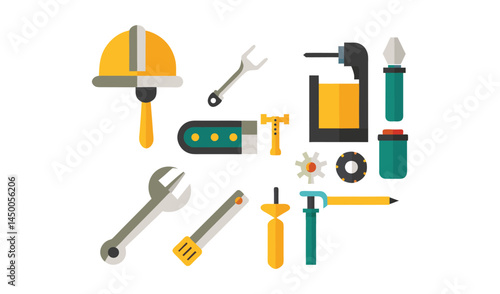 Flat icon set of construction and repair tools