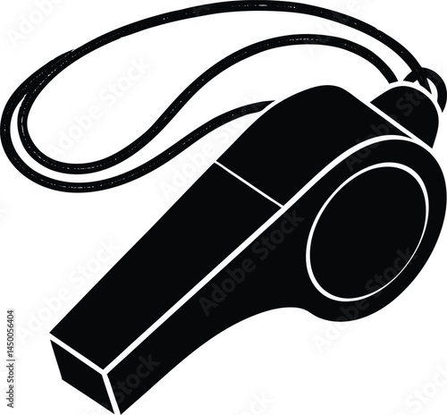 sports whistle with cord on white background  