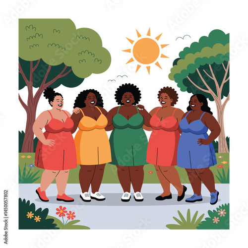 Confident Plus-Size Woman in Stylish Casual Outfit – Body Positive Vector Illustration