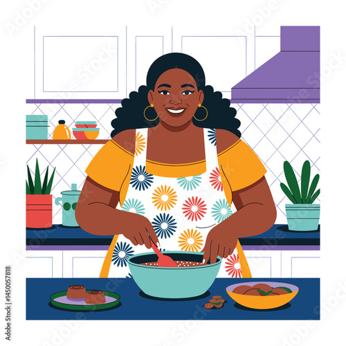 Confident Plus-Size Woman in Stylish Casual Outfit – Body Positive Vector Illustration