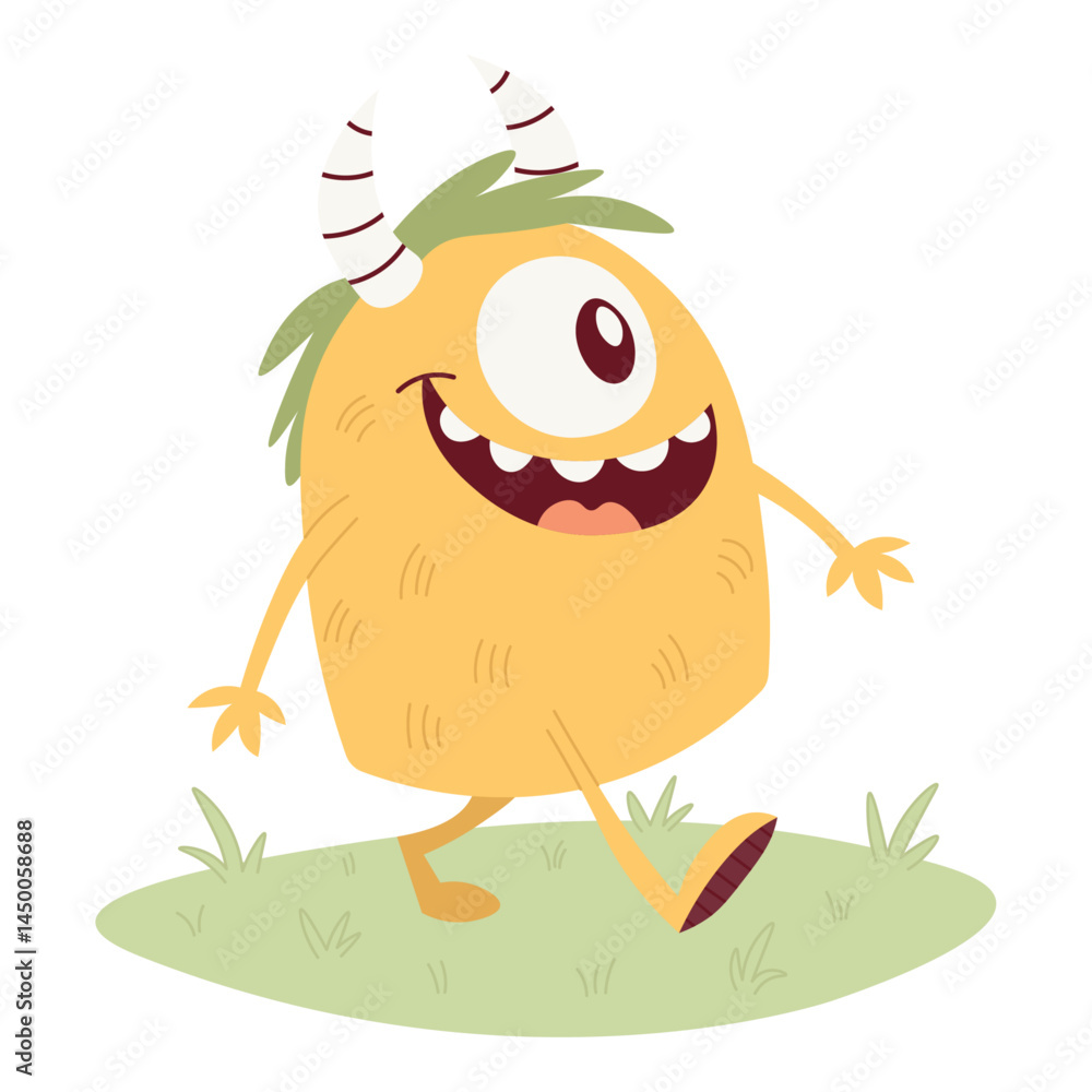 Fototapeta premium Happy Monster Walking in Meadow