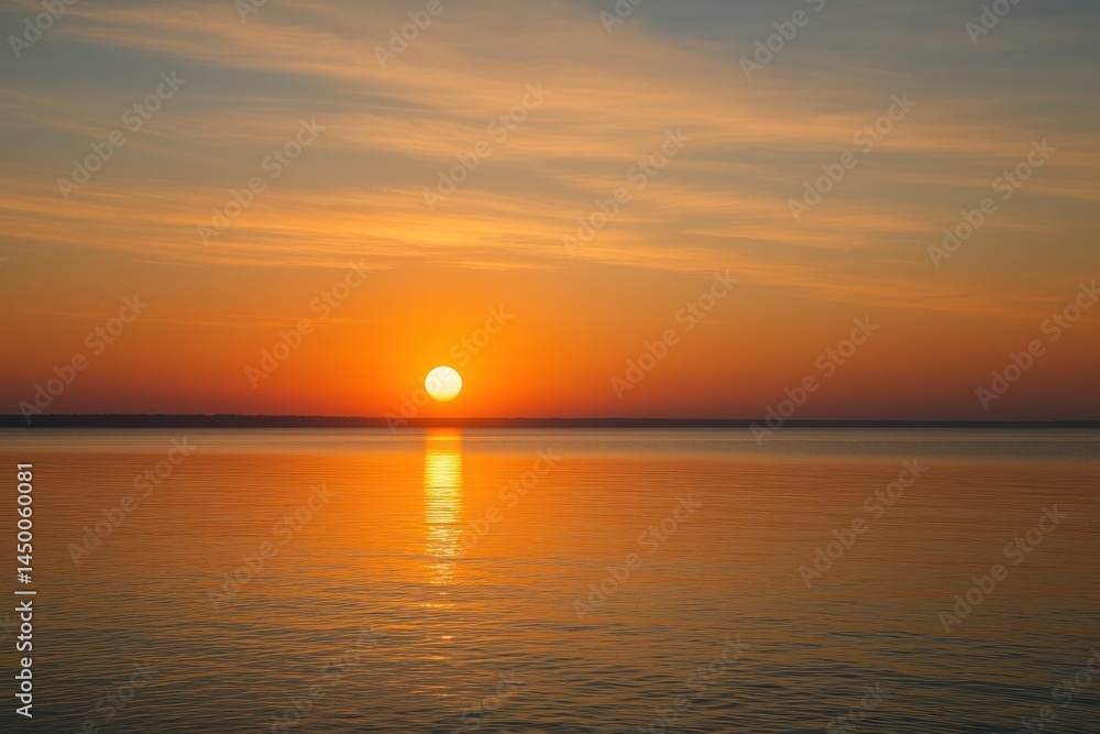 Fototapeta premium Serene sunset over calm water.