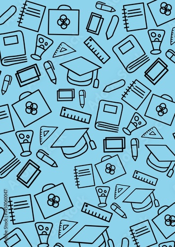 seamless pattern with a sketch of school, office accessories