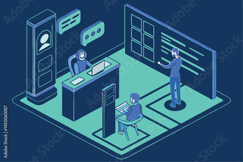 customer service experience in a futuristic support center, with interactive interfaces and AI powered assistance