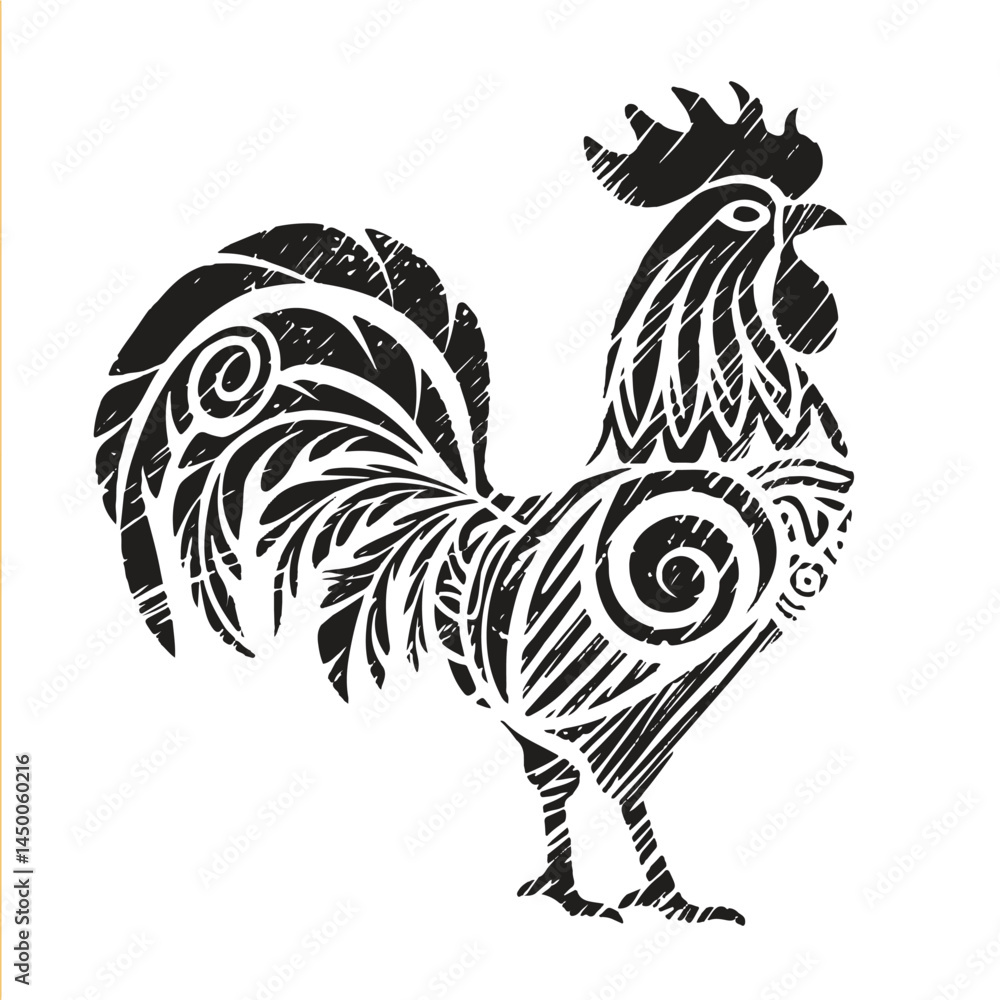 Obraz premium Decorative Rooster with Ethnic Tribal Style