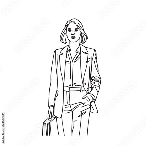 Lady in formal suit vector sketch – business woman silhouette – business woman vector – business woman doodle – office illustration – business woman line art

